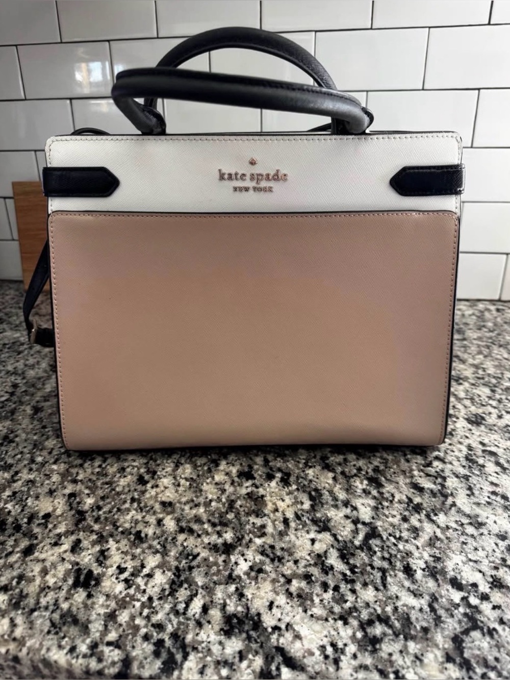 kate spade two-tone blush, white & black structured satchel